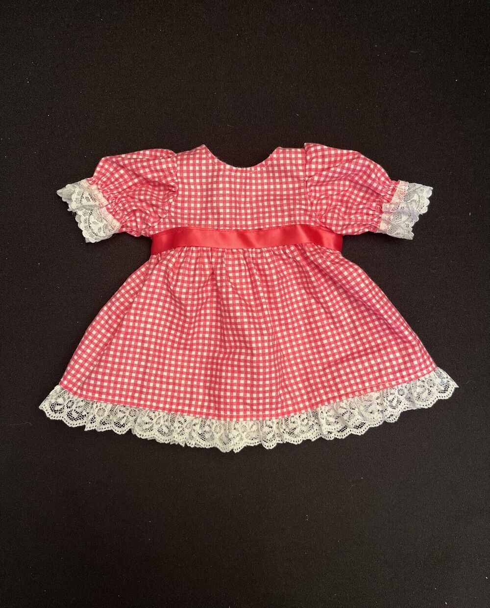 Unbranded Girl Doll’s Pink Plaid Doll Dress With White Lace Edging- 18-20” Dolls
